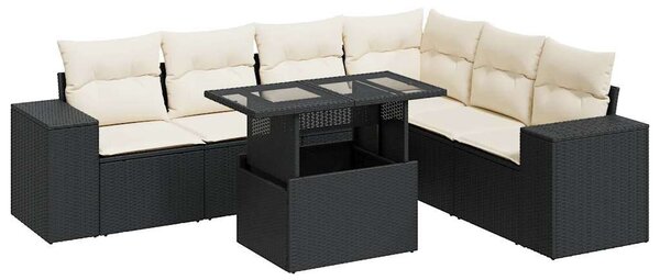 VidaXL 7 részes Kerti Ülőgarnitúra - Fekete Polyrattan