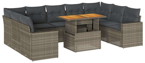 VidaXL 10 részes szürke polyrattan kerti ülőgarnitúra párnákkal