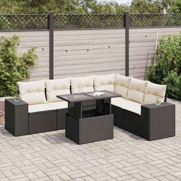 VidaXL 7 részes Kerti Ülőgarnitúra - Fekete Polyrattan