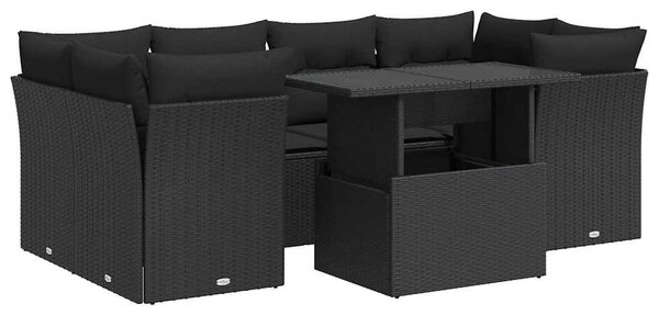 VidaXL 7 részes fekete polyrattan kerti ülőgarnitúra párnával