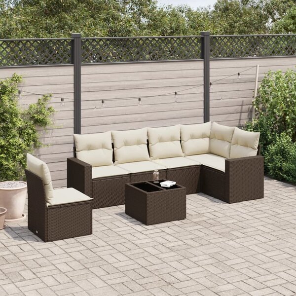 VidaXL 7 részes barna polyrattan kerti ülőgarnitúra párnákkal