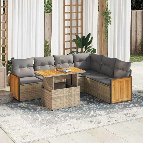 VidaXL Polyrattan Akácfa Kerti Ülőgarnitúra - 7 részes - Bézs