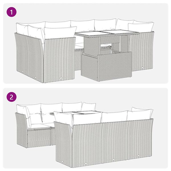VidaXL 7 részes fekete polyrattan kerti ülőgarnitúra párnával