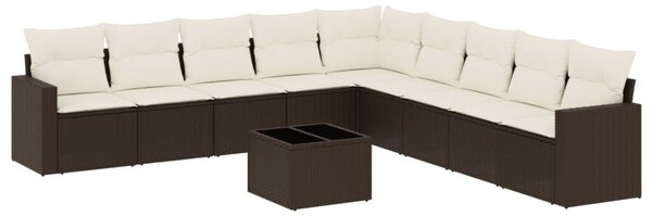 VidaXL 10 részes barna polyrattan kerti ülőgarnitúra párnákkal