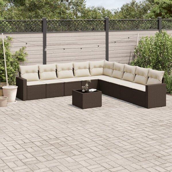 VidaXL 10 részes barna polyrattan kerti ülőgarnitúra párnákkal