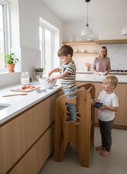 Verk Loft Premium állítható magasságú Tanulótorony, konyhai fellépő - Maci - barna