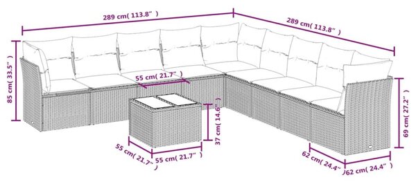 VidaXL 10 részes barna polyrattan kerti ülőgarnitúra párnákkal