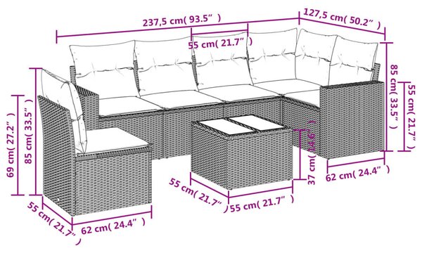 VidaXL 7 részes barna polyrattan kerti ülőgarnitúra párnákkal