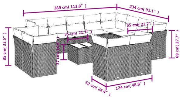 VidaXL 13 részes barna polyrattan kerti ülőgarnitúra párnákkal