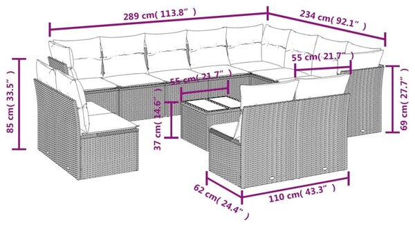 VidaXL 13 részes barna polyrattan kerti ülőgarnitúra párnákkal
