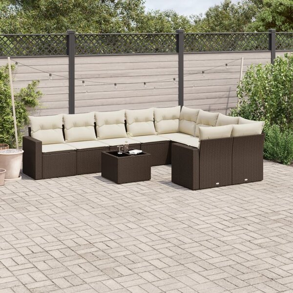 VidaXL 10 részes barna polyrattan kerti ülőgarnitúra párnákkal