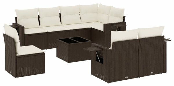 VidaXL 9 részes barna polyrattan kerti ülőgarnitúra párnákkal