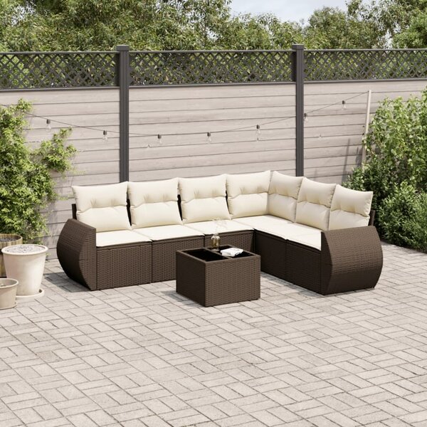 VidaXL 7 részes barna polyrattan kerti ülőgarnitúra párnákkal