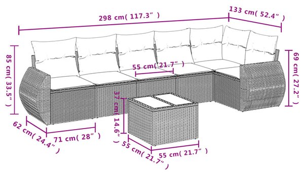 VidaXL 7 részes barna polyrattan kerti ülőgarnitúra párnákkal