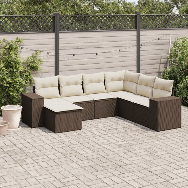 VidaXL 7 részes barna polyrattan kerti ülőgarnitúra párnákkal