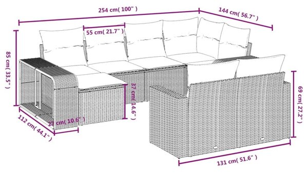 VidaXL 10 részes barna polyrattan kerti ülőgarnitúra párnákkal