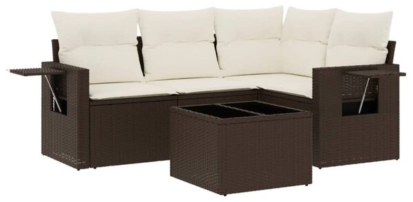 VidaXL 5 részes barna polyrattan kerti ülőgarnitúra párnával