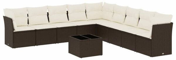 VidaXL 10 részes barna polyrattan kerti ülőgarnitúra párnákkal