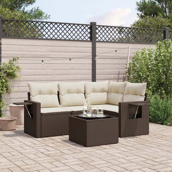 VidaXL 5 részes barna polyrattan kerti ülőgarnitúra párnával