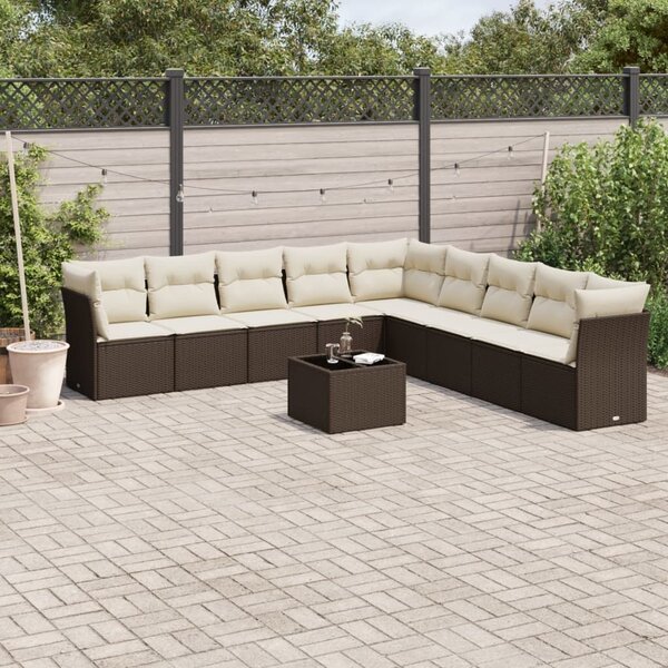 VidaXL 10 részes barna polyrattan kerti ülőgarnitúra párnákkal