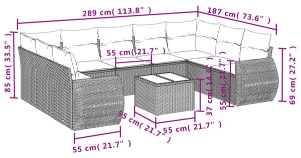 VidaXL 10 db szürke polyrattan kerti kanapégarnitúra párnákkal