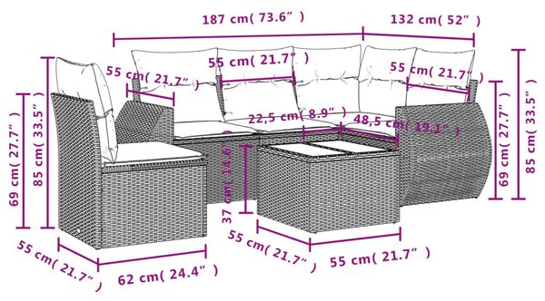 VidaXL 6 részes barna polyrattan kerti ülőgarnitúra párnával