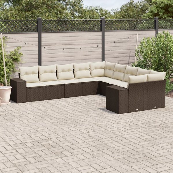 VidaXL 10 részes barna polyrattan kerti ülőgarnitúra párnákkal