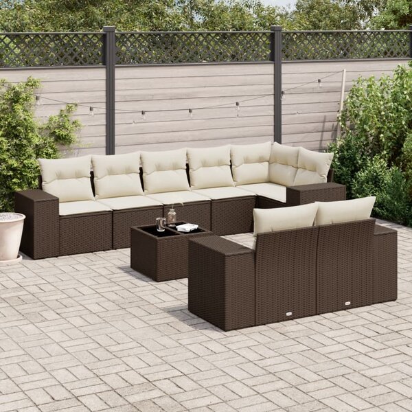 VidaXL 9 részes barna polyrattan kerti ülőgarnitúra párnákkal