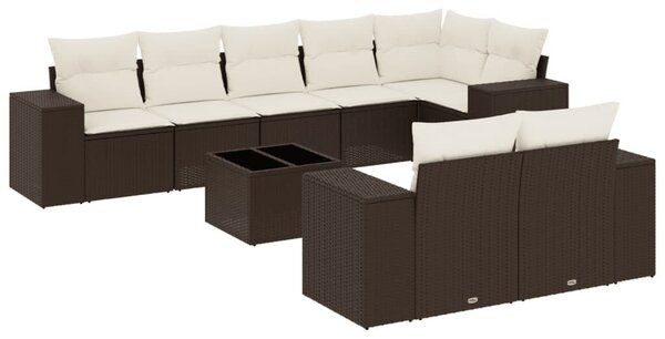 VidaXL 9 részes barna polyrattan kerti ülőgarnitúra párnákkal