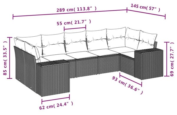 VidaXL 7 részes barna polyrattan kerti ülőgarnitúra párnákkal