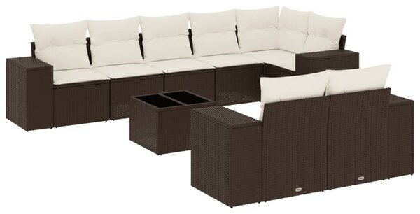 VidaXL 9 részes barna polyrattan kerti ülőgarnitúra párnákkal