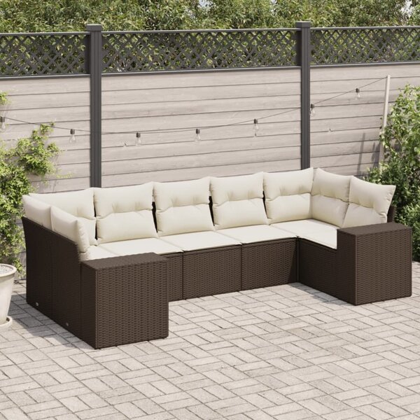 VidaXL 7 részes barna polyrattan kerti ülőgarnitúra párnákkal