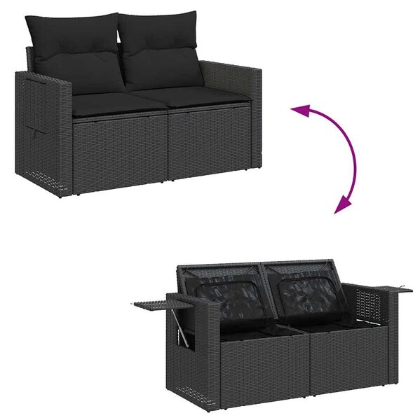 VidaXL 6 részes fekete polyrattan kerti ülőgarnitúra párnákkal
