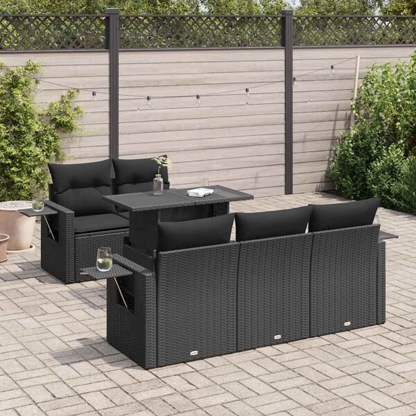 VidaXL 6 részes fekete polyrattan kerti ülőgarnitúra párnákkal