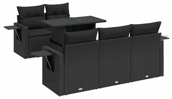 VidaXL 6 részes fekete polyrattan kerti ülőgarnitúra párnákkal
