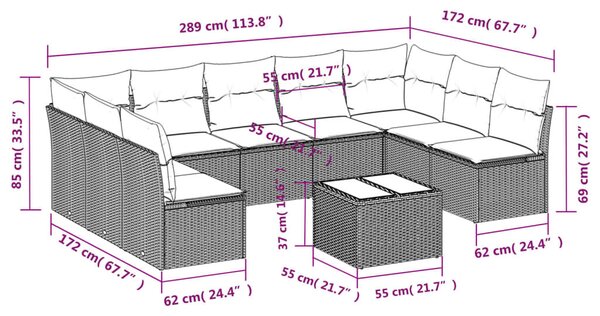 VidaXL Polyrattan Kerti Ülőgarnitúra - 10 részes - Szürke