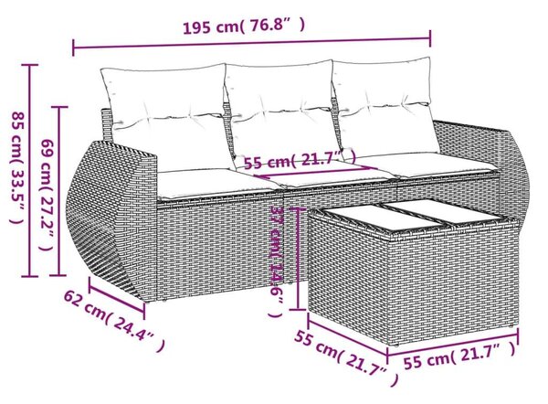 VidaXL Polyrattan Kerti Ülőgarnitúra - 4 részes - Bézs