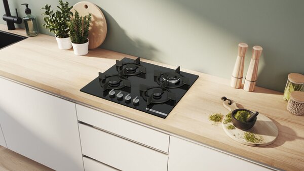 Bosch Serie 6 PPH6A6I10 főzőlap Fekete Beépített 60 cm Gáz 4 zóna