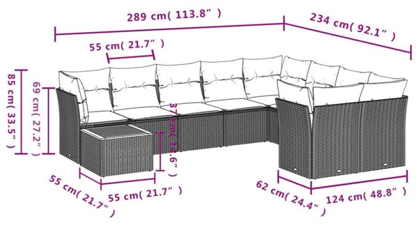 VidaXL Polyrattan Kerti Ülőgarnitúra - 10 részes - Bézs