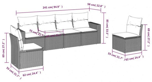 VidaXL Polyrattan Kerti Ülőgarnitúra - 6 részes, Barna