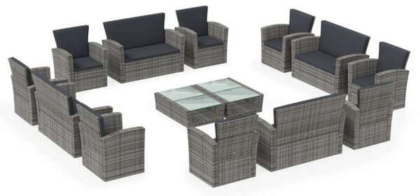 VidaXL Polyrattan Kerti Ülőgarnitúra - 16 részes - Szürke
