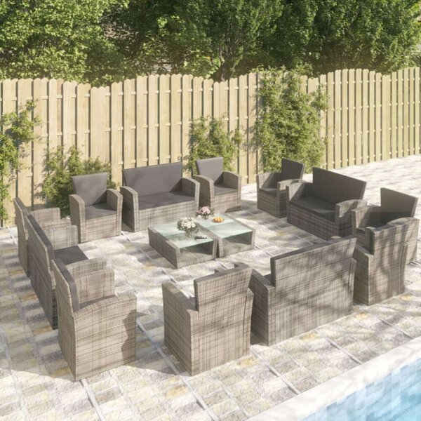 VidaXL Polyrattan Kerti Ülőgarnitúra - 16 részes - Szürke