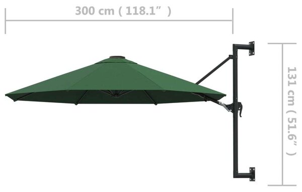 VidaXL Falra Szerelhető Napernyő - Zöld - 300 cm
