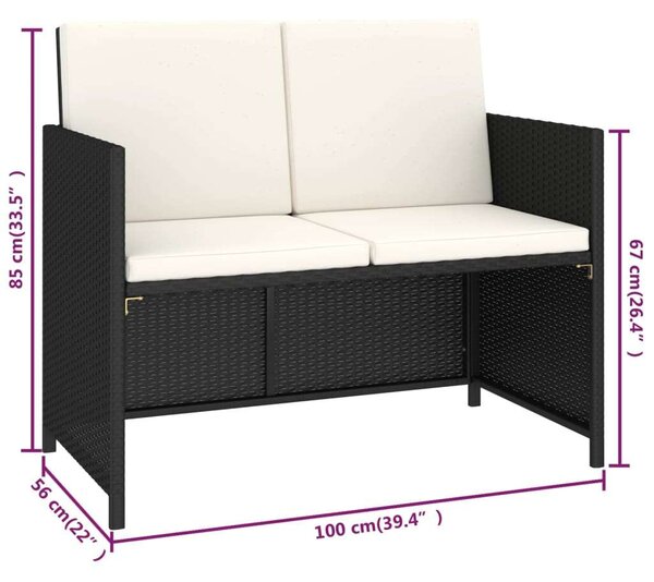 VidaXL 6-részes fekete polyrattan kültéri étkezőszett párnákkal