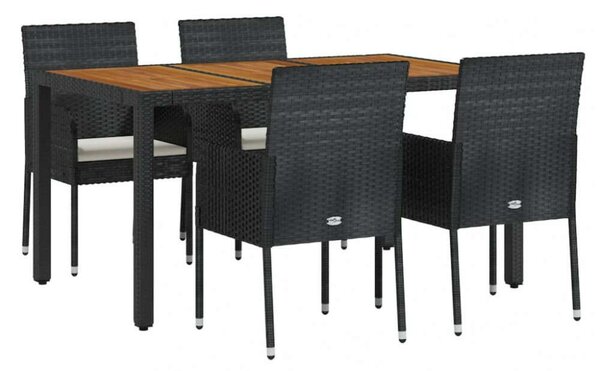 VidaXL 5 részes fekete polyrattan kerti étkezőgarnitúra párnákkal