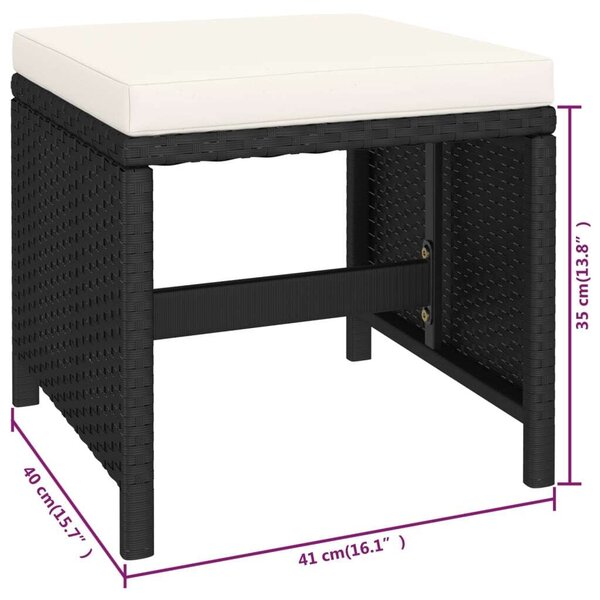 VidaXL 6-részes fekete polyrattan kültéri étkezőszett párnákkal