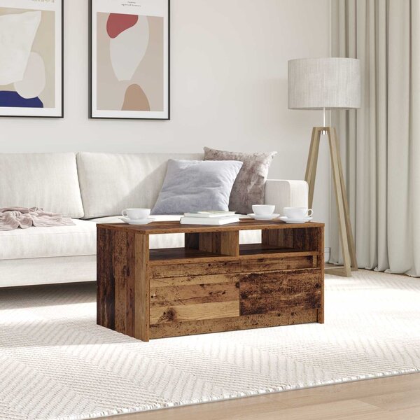 VidaXL Dohányzóasztal fiókkal Öreg fa 90 x 50 x 45 cm Faanyag