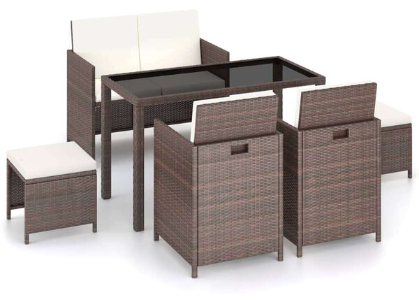 Polyrattan Étkezőgarnitúra - 6 részes - Barna