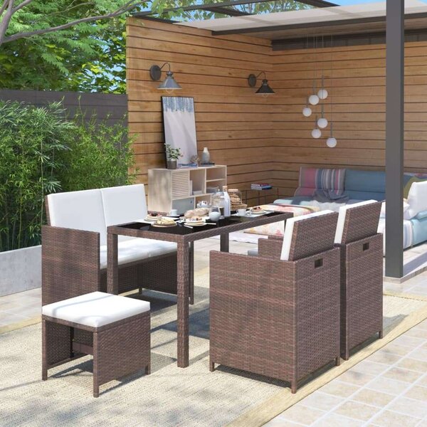 Polyrattan Étkezőgarnitúra - 6 részes - Barna