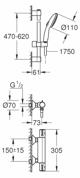Grohtherm 800 zuhanyszett 34565002, termosztát, 2 funkció, króm